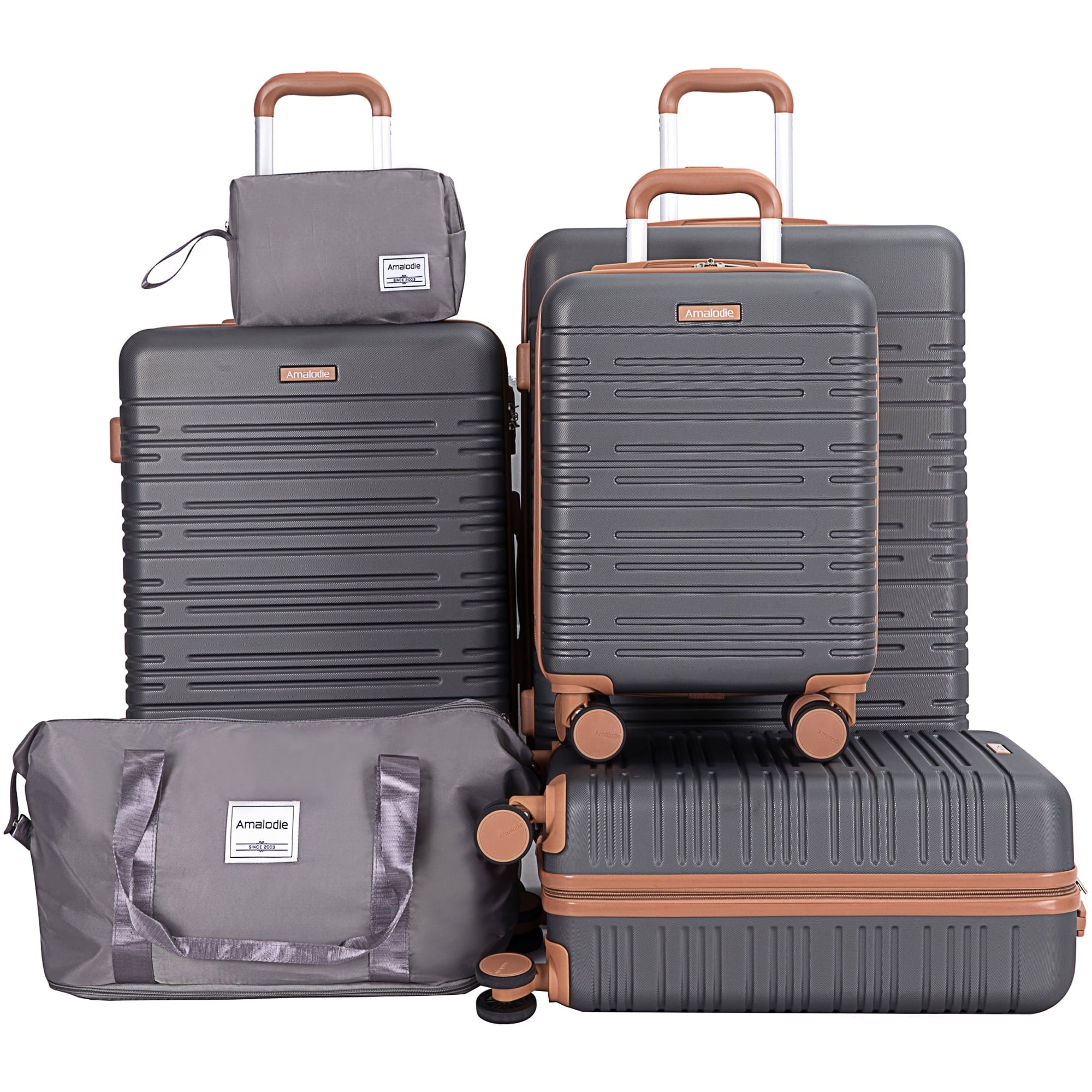 6 Piece Luggage Set Abs Hard Shell Travel Suitcase With Tsa Lock