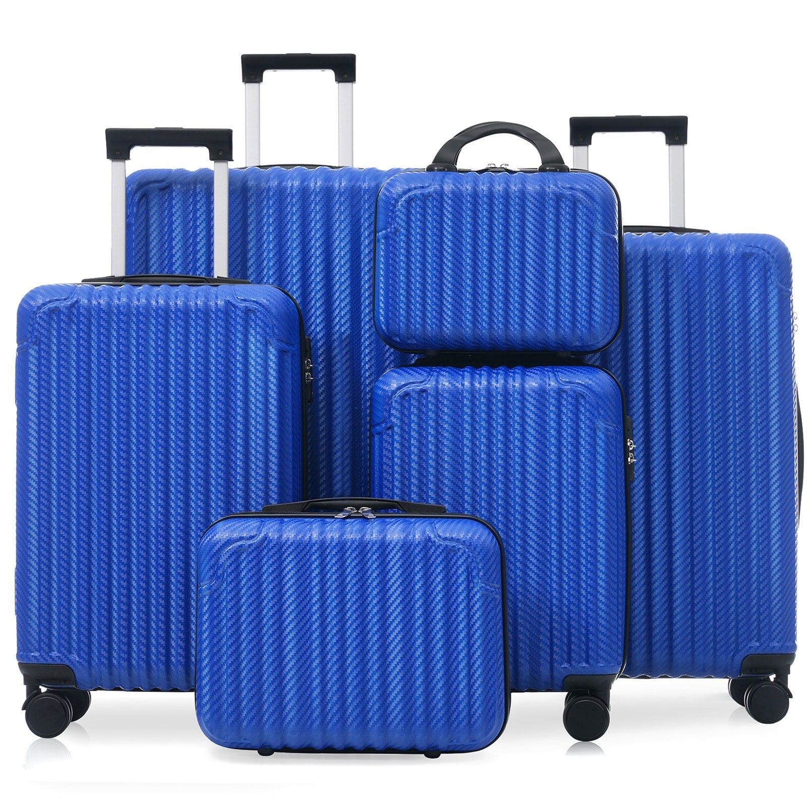 6 Piece Luggage Set Durable Hardshell Abs Suitcase With Spinner Wheels Tsa Lock Side Hooks Lightweight Carry On