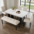 6 Piece Modern Dining Set With 63 Faux Marble Table Geometric Legs 4 Upholstered Chairs Bench For Kitchen Dining Room