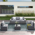 6 Piece Outdoor Modular Rattan Sectional Sofa Set With Free Bonus Blue Cushion Covers