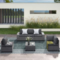 6 Piece Outdoor Modular Rattan Sectional Sofa Set With Free Bonus Blue Cushion Covers