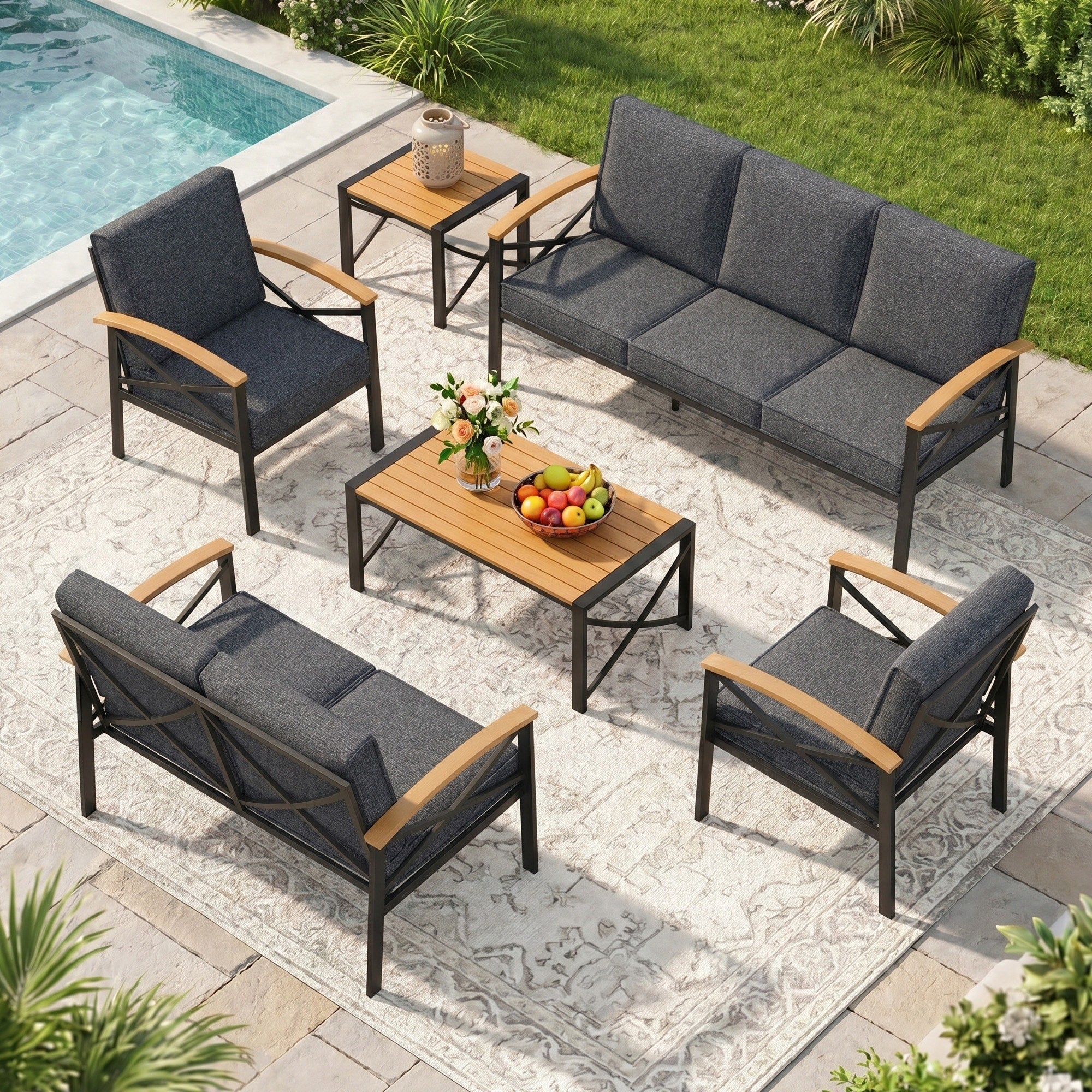 6 Piece Outdoor Patio Conversation Set With Cushioned Chairs All Weather Furniture