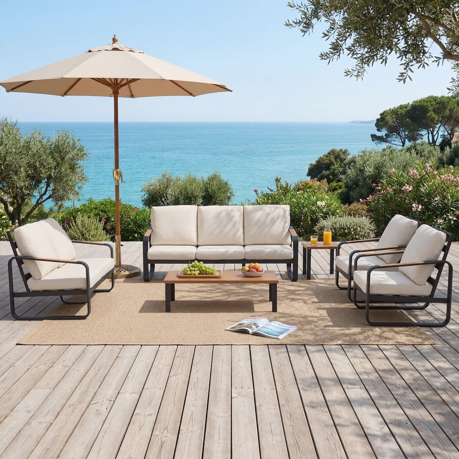 6 Piece Outdoor Patio Conversation Sofa Set With Cushions