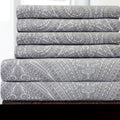 6 Piece Paisley Print Bedroom Sheet Set Grey