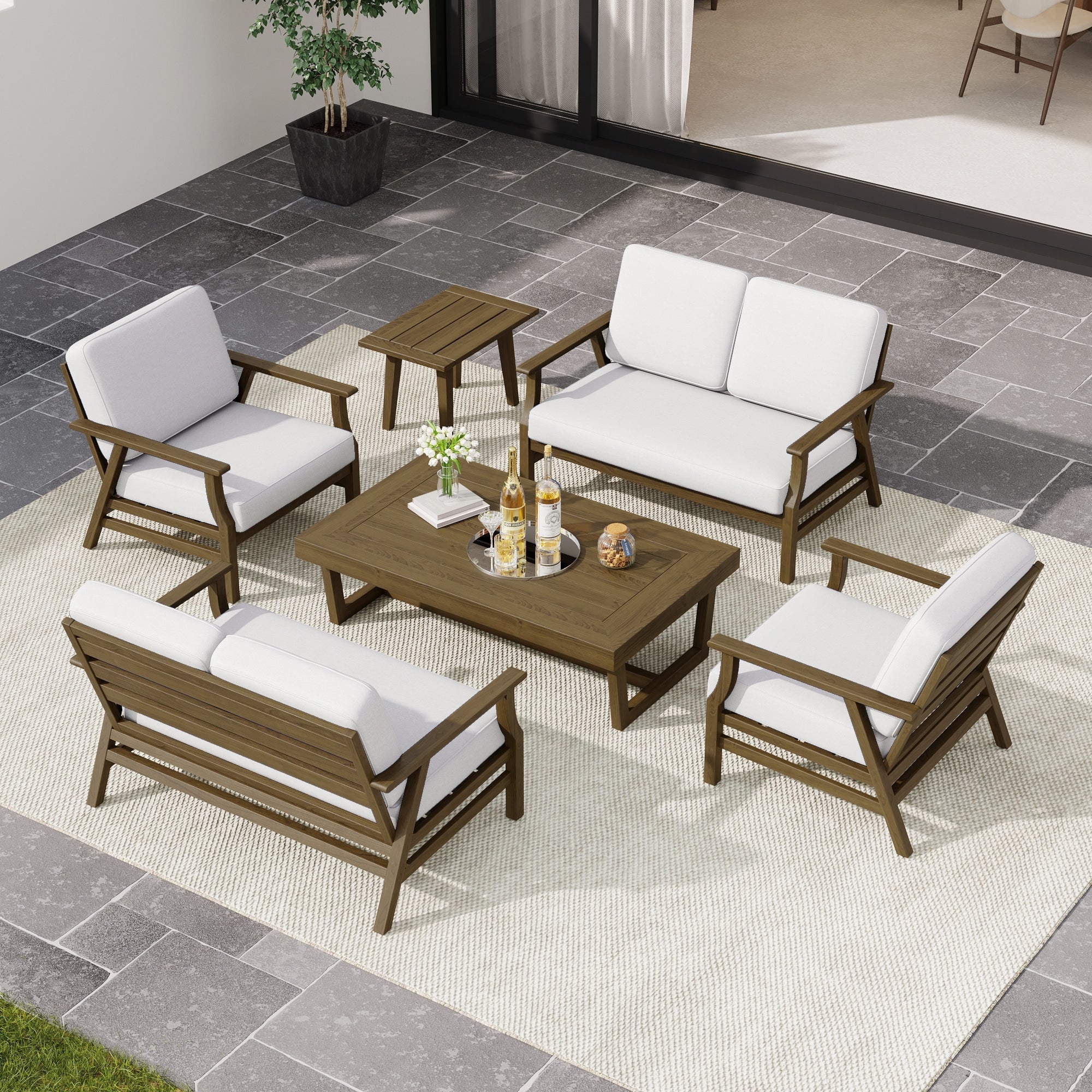 6 Piece Patio Sectional Sofa Set With Cushions For Outdoor.