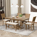 6 Piece Set 59.1 Wood Dining Table With 4 Dining Chairs And 1 Bench