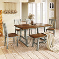 6 Piece Wood Dining Table Set Kitchen Table Set With Long Bench And 4 Dining Chairs Farmhouse Style