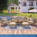 6 Pieces All Weather Pe Wicker Sofa Set Outdoor Rattan Sofa With Double Cushions
