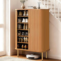 6 Tier Shoe Storage Cabinet With Sliding Door And Adjustable Shelves Mid Century Freestanding Shoe Storage Organizer