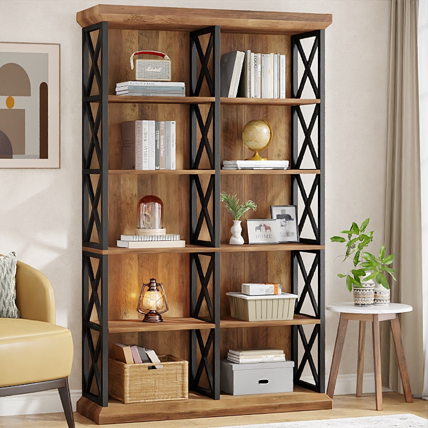 6 Tier Tall Bookcases And Bookshelf For Living Room Bedroom 47.24 W X 11.81 D X 74.8 H