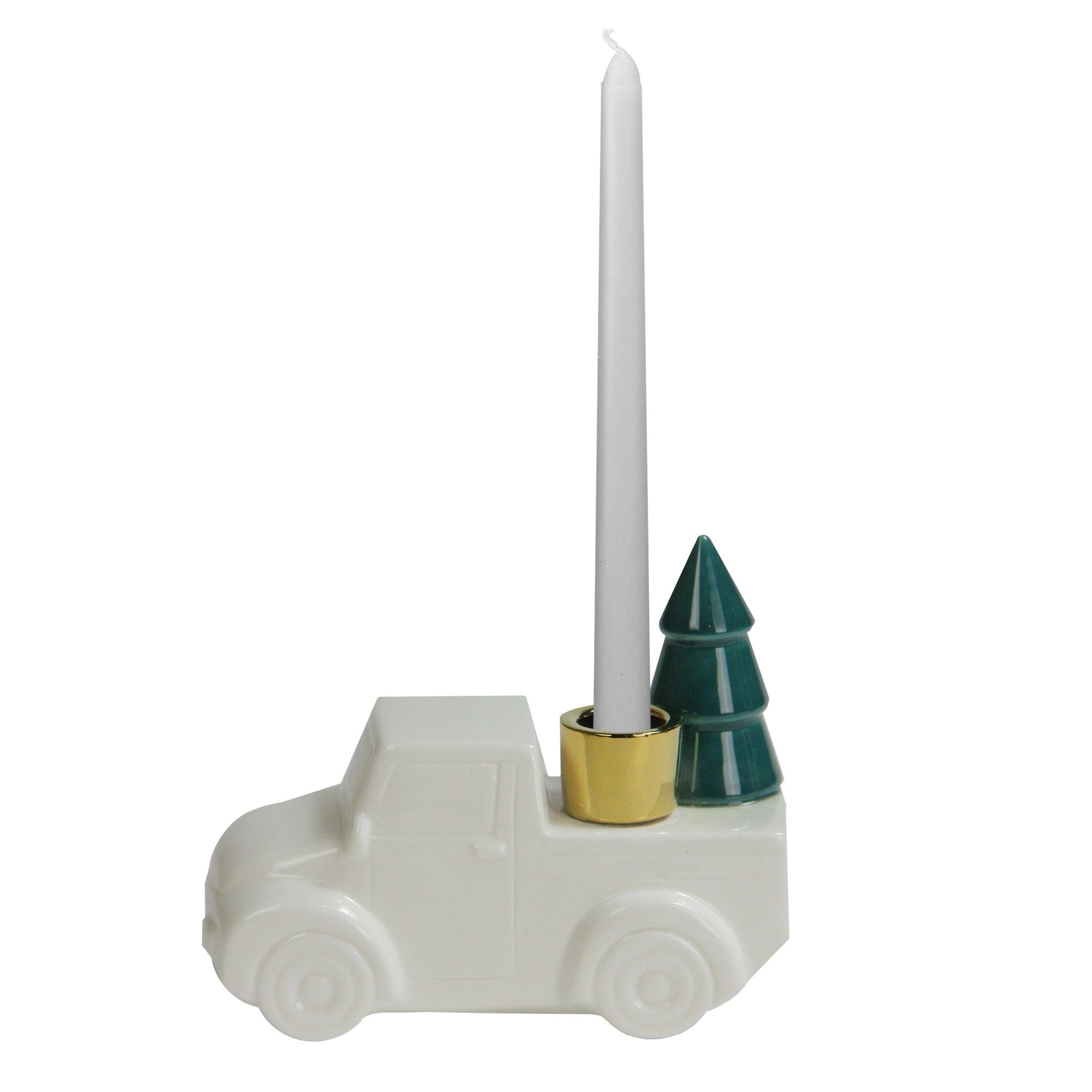 6 White Ceramic Truck With Christmas Tree Taper Candlestick Holder N A