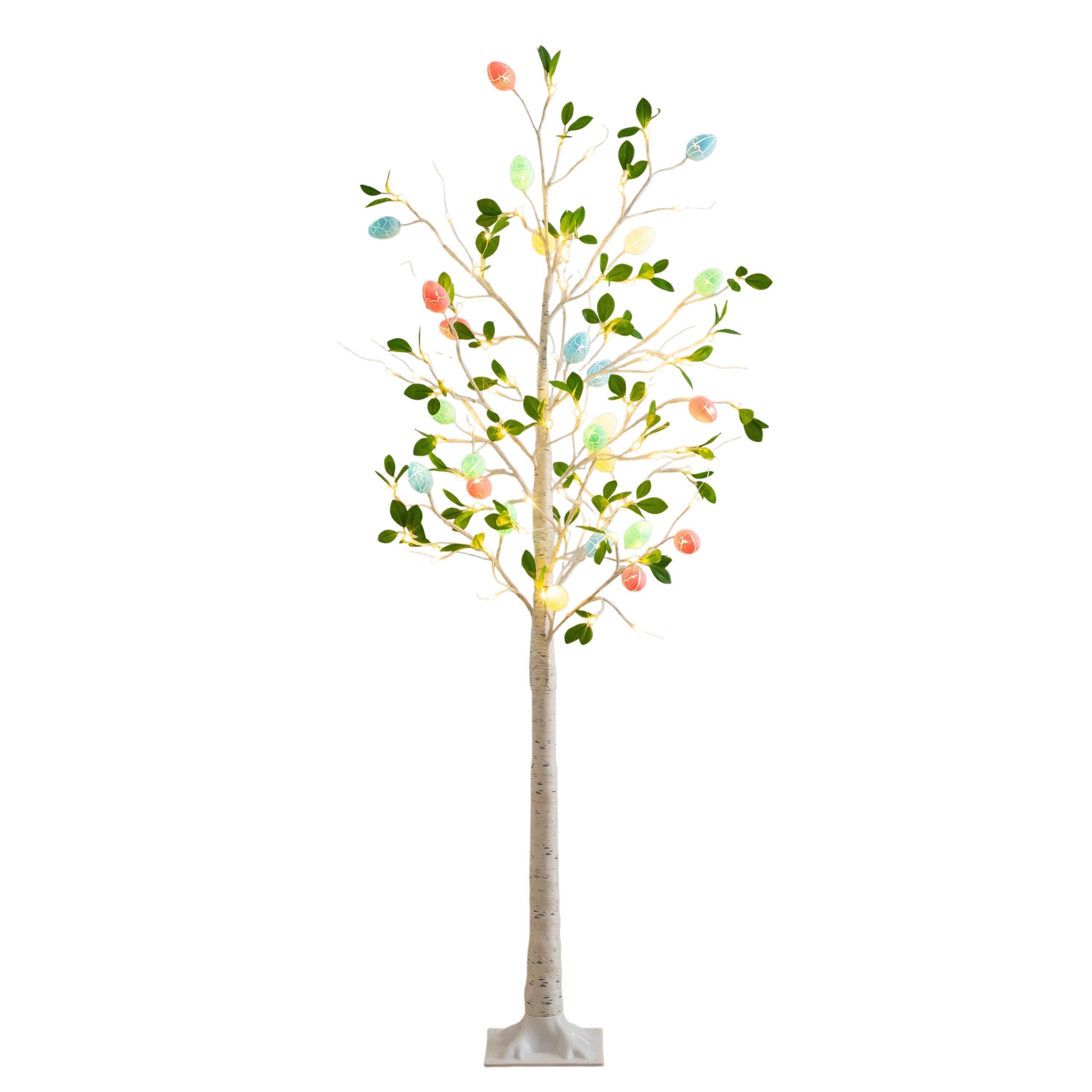 6 Ft Pre Lit Blooming Easter Egg Twig Tree With 24 Led Lights