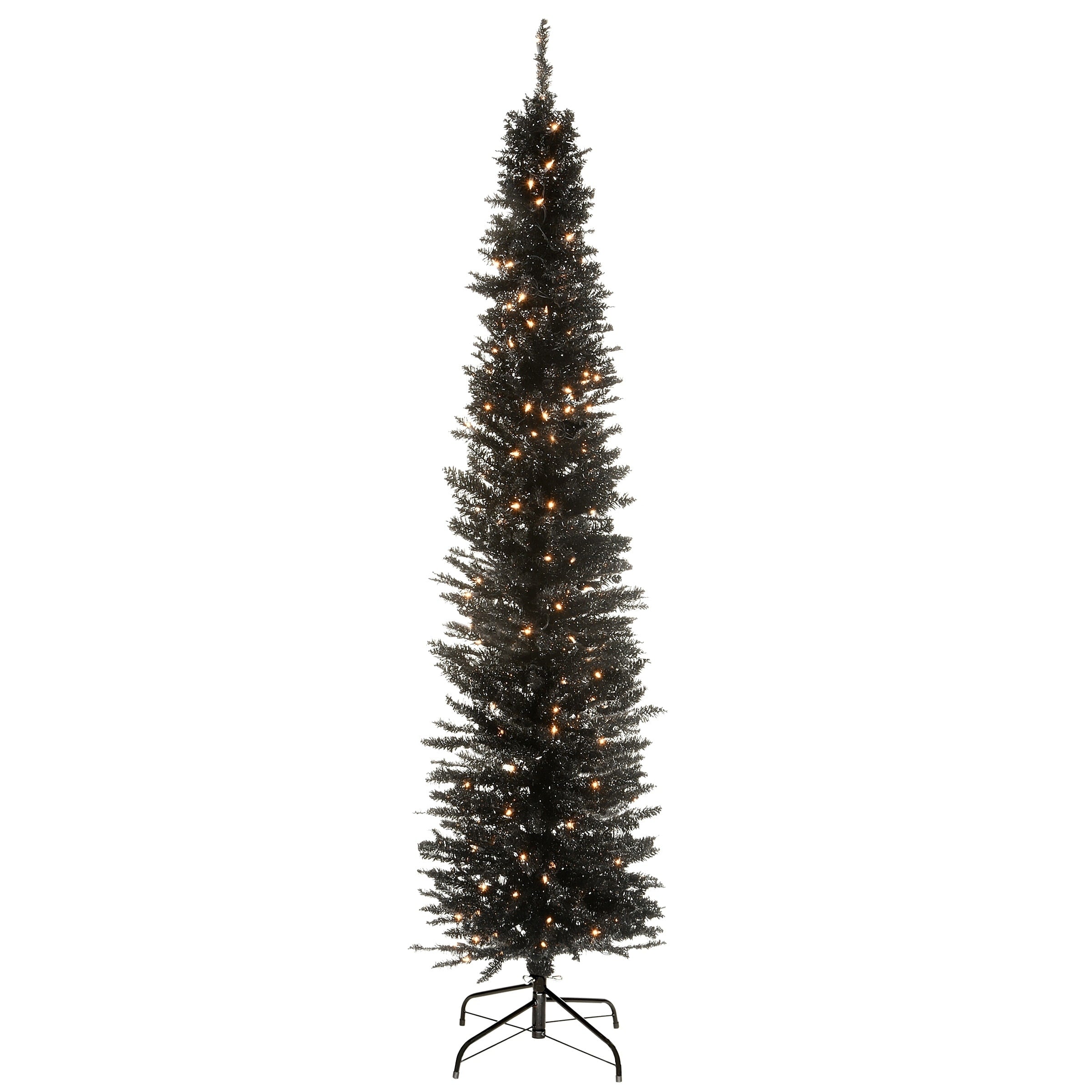 6 Ft. Black Tinsel Tree With Clear Lights