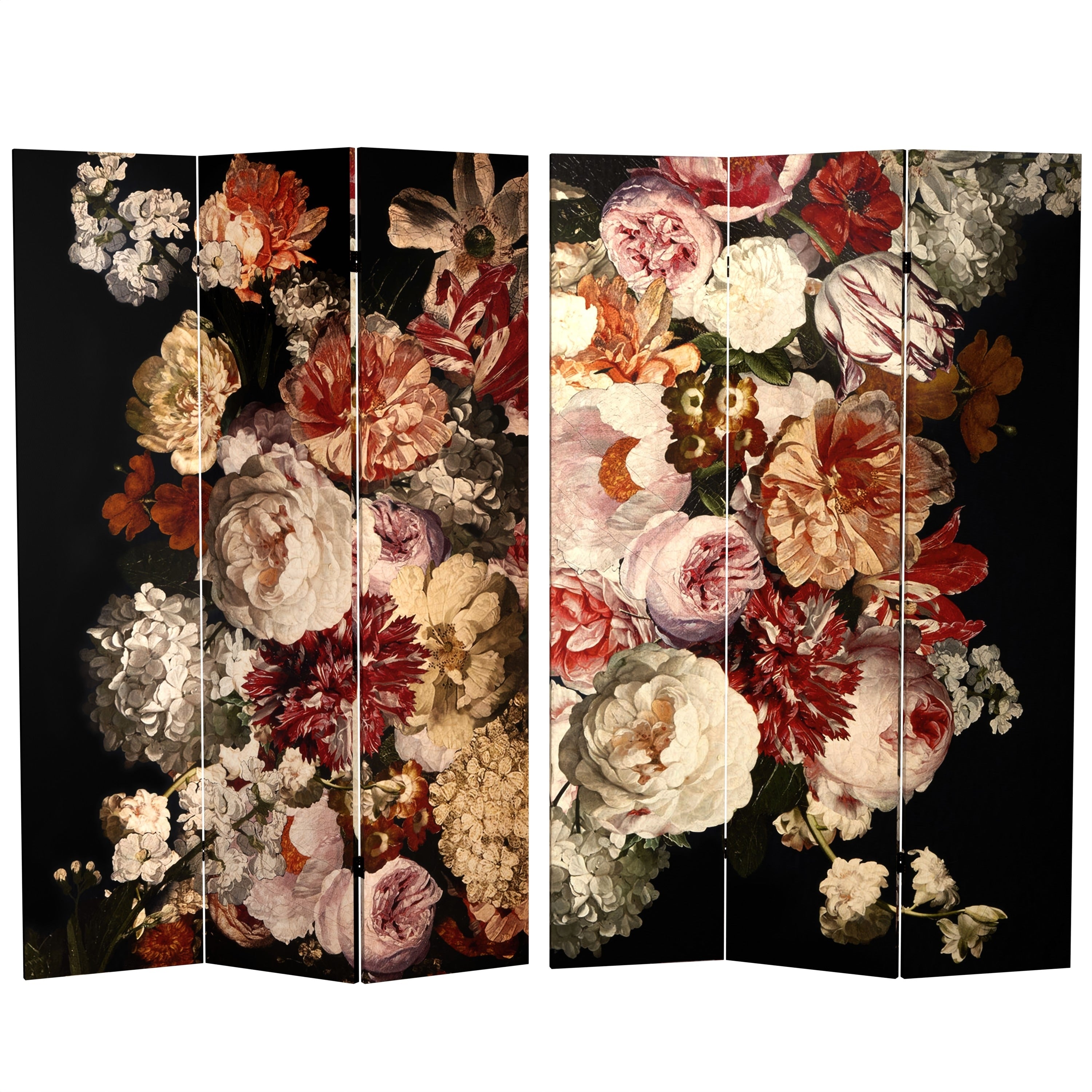 6 Ft. Tall Double Sided Vintage Flowers Canvas Room Divider