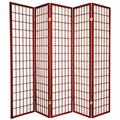 6 Ft. Tall Window Pane Shoji Screen Rosewood 5 Panels