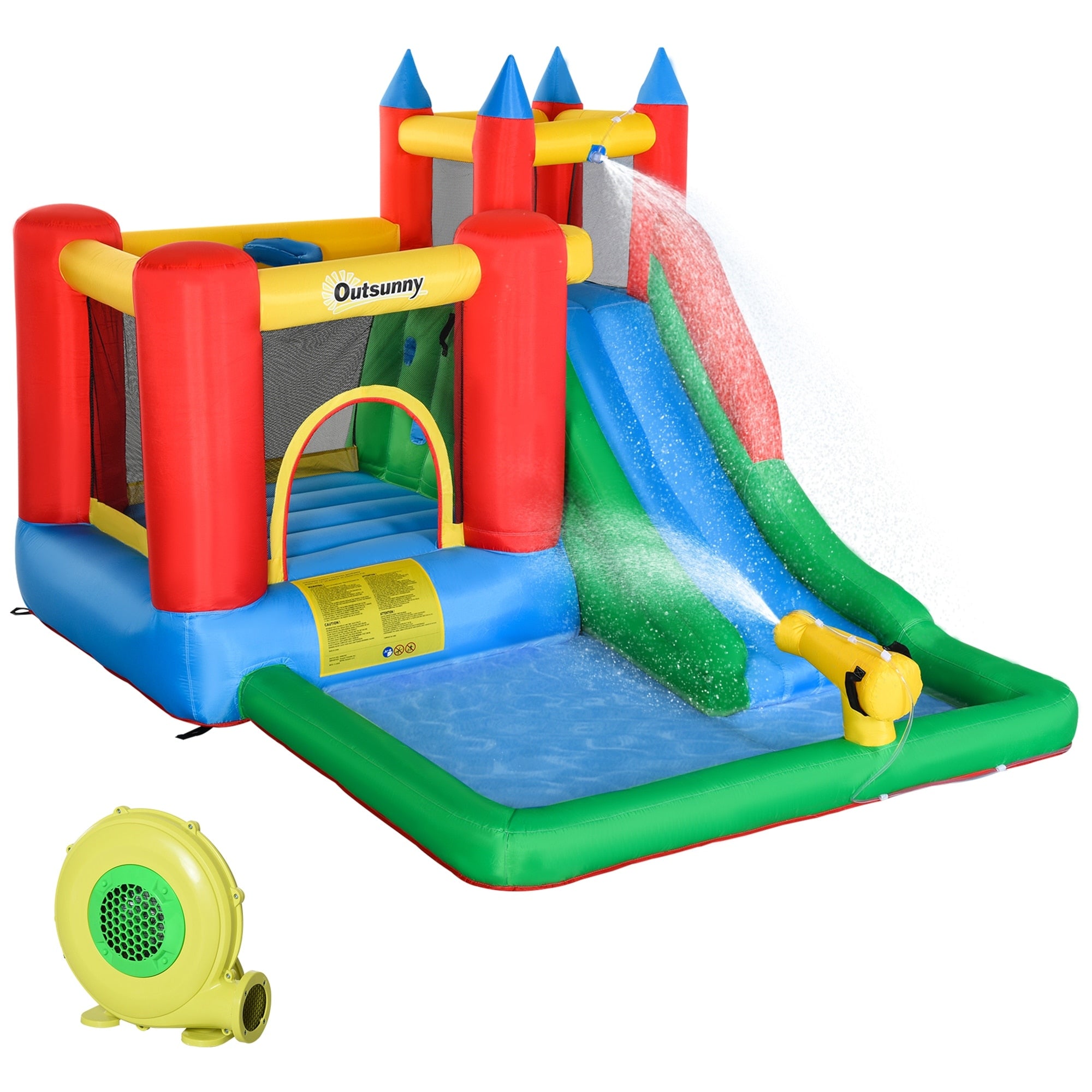 6 In 1 Kids Bounce House Inflatable Water Slide With Pool Water Cannon Climbing Wall Jumping Castle Kids Backyard Activity