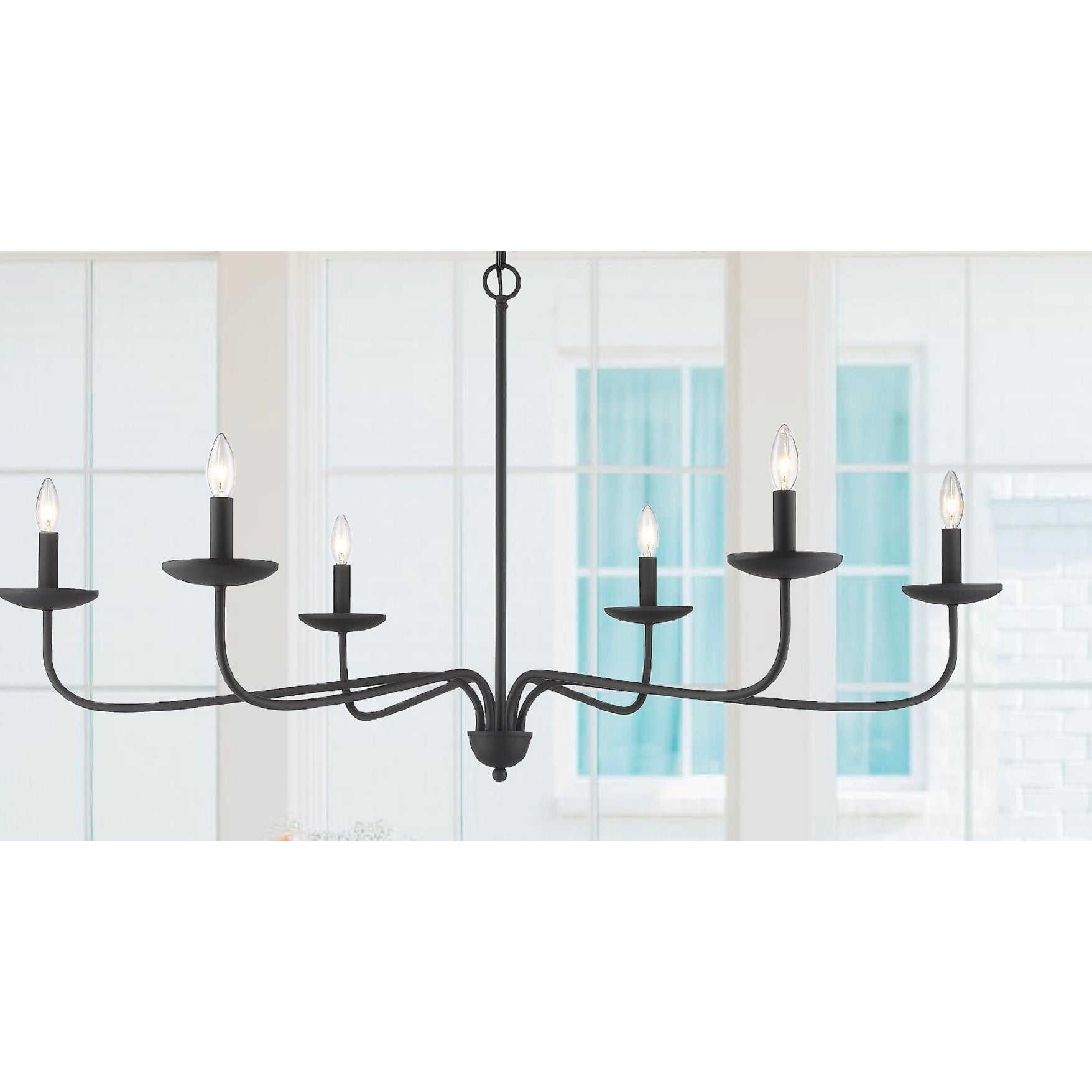 6 Light Wide Taper Candle Chandelier In Black