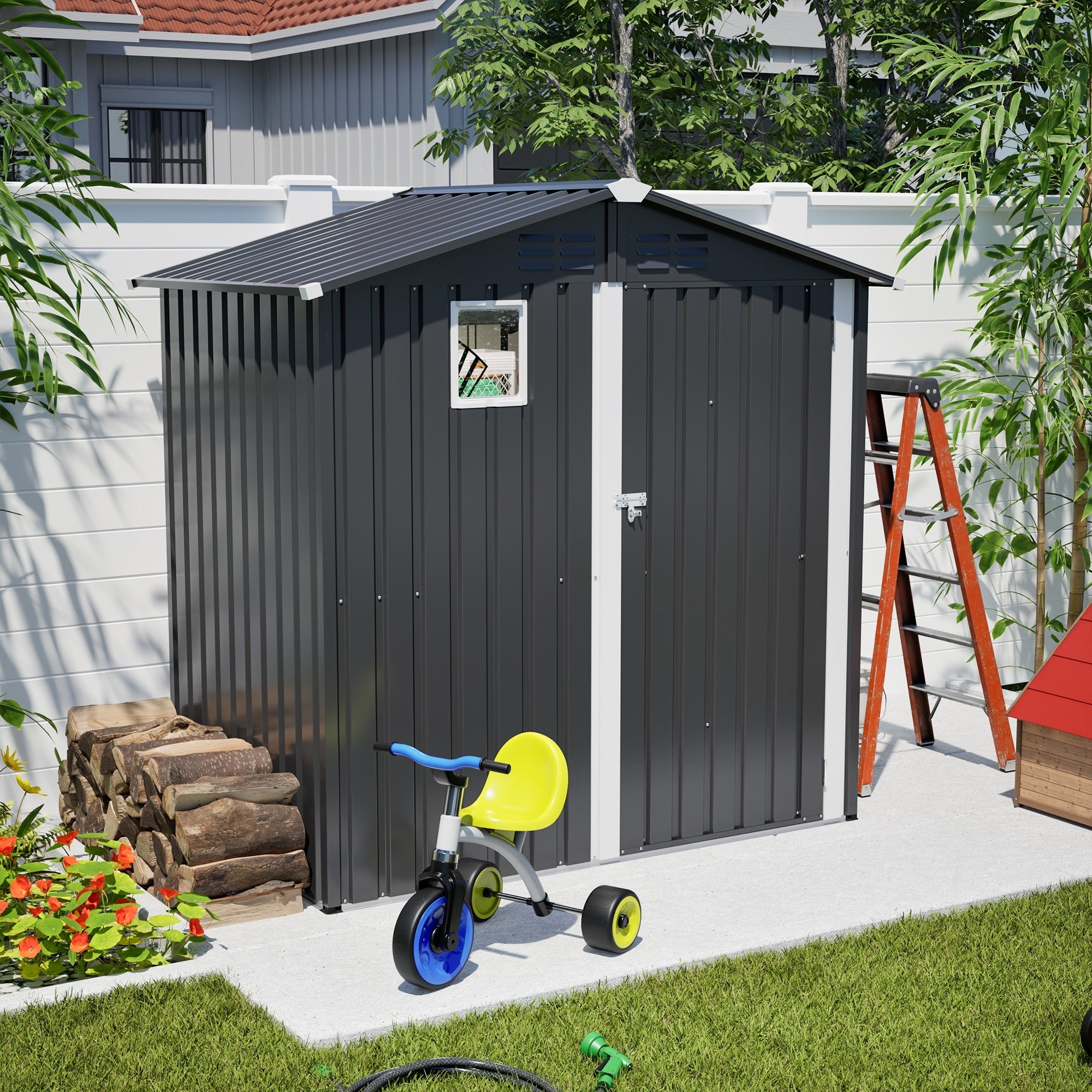 6 X 4 Ft Outdoor Metal Storage Shed Lockable Steel Tool Shed With Window Waterproof Garden Storage