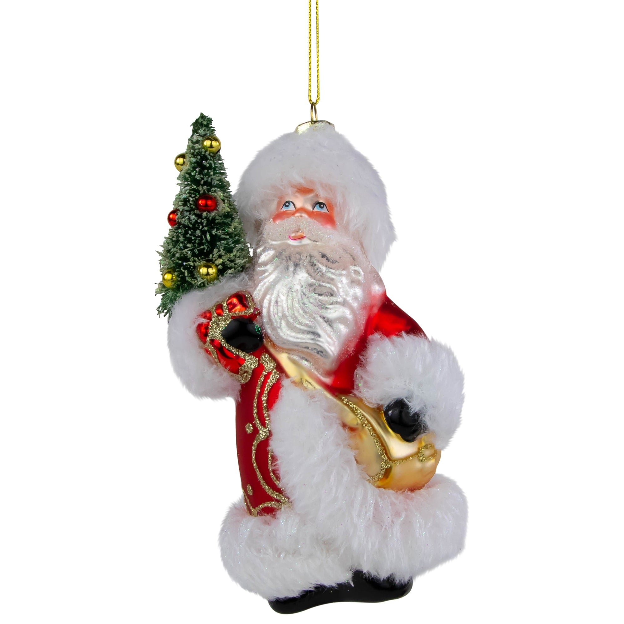 5.5 Old World Santa With Christmas Tree Decorative Glass Ornament Red