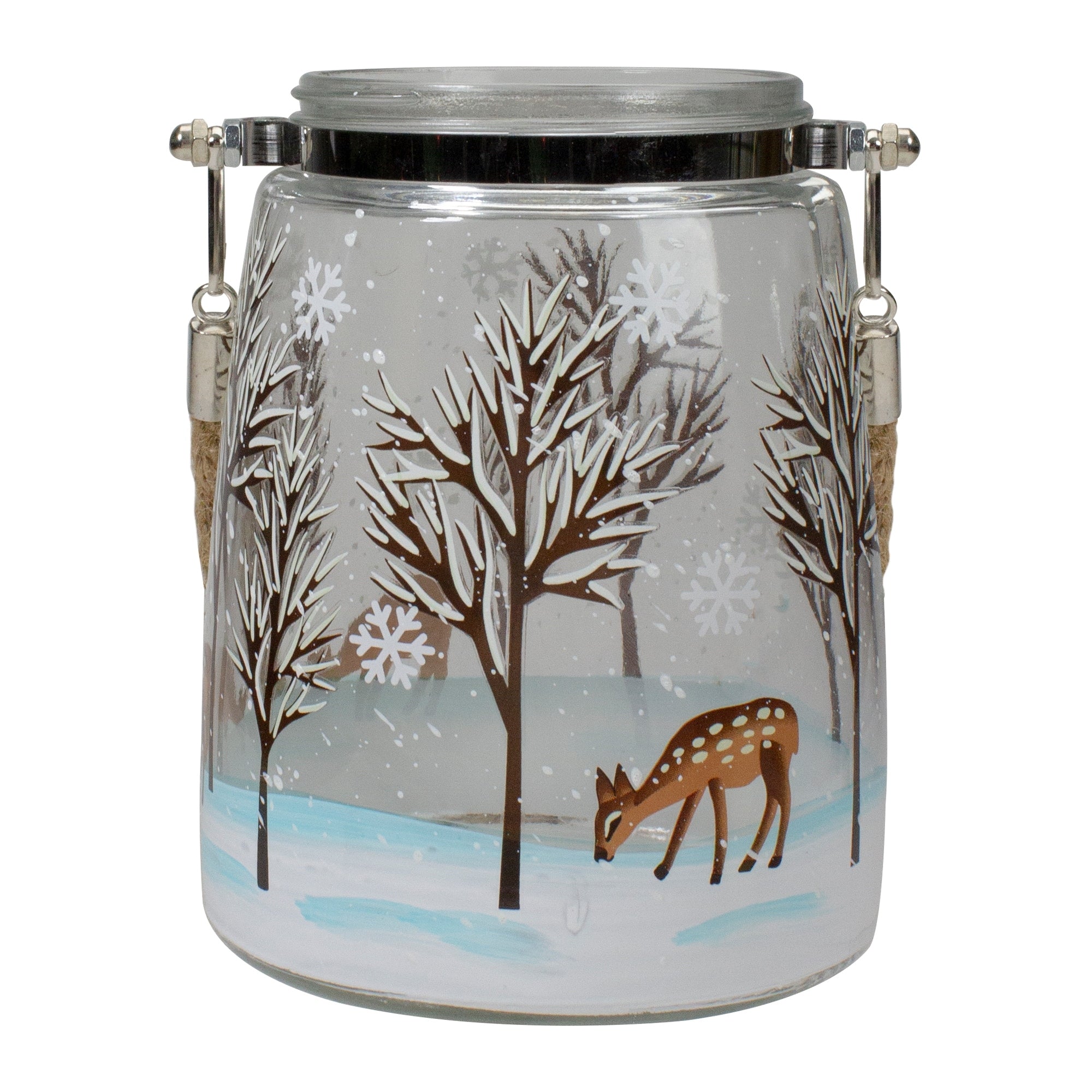6.25 Trees And Fawns Flameless Glass Candle Lantern