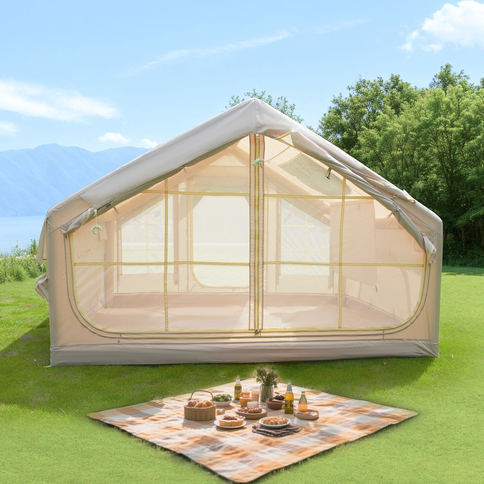 6.3M Inflatable Camping Tent 4 Season Waterproof Windproof Clear Skylight 420D Oxford Waterproof