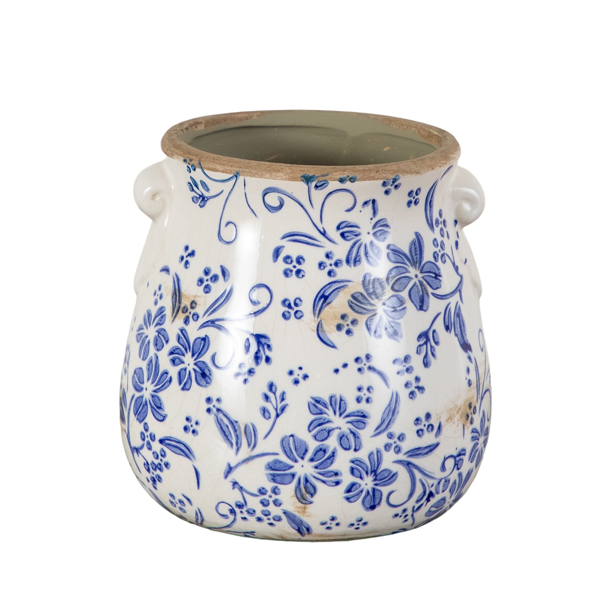 6.5 In Floral Tuscan Ceramic Blue Scroll Planter