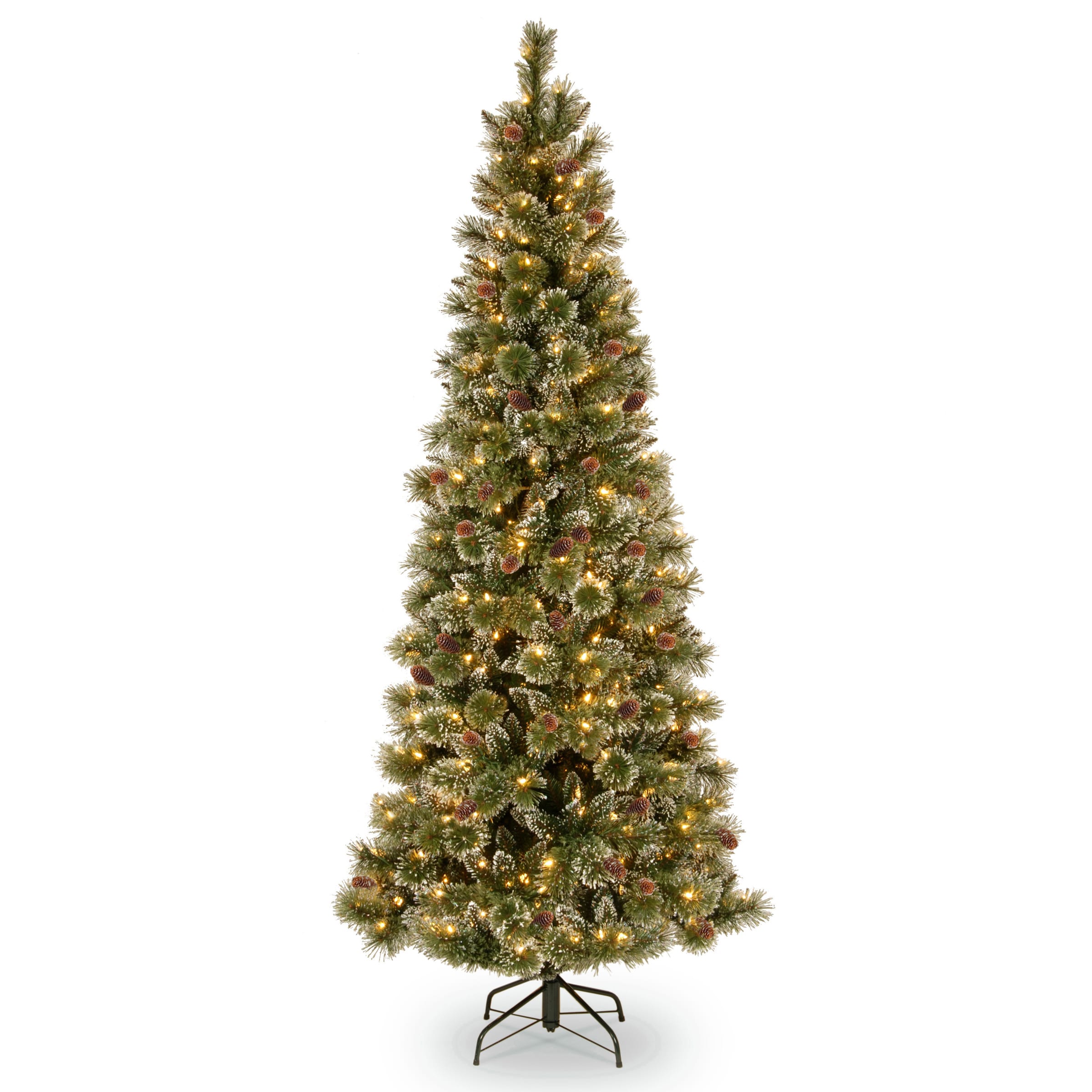 6.5 Ft. Glittery Bristle Slim Pine Tree With Clear Lights