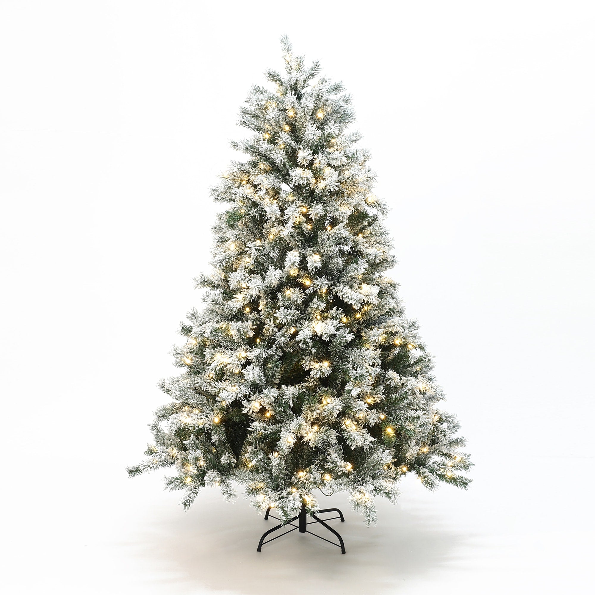 6.5Ft Pre Lit Flocked Full Fir Artificial Christmas Tree With 8 Light Functions 79.2 H X 52.8 Diameter