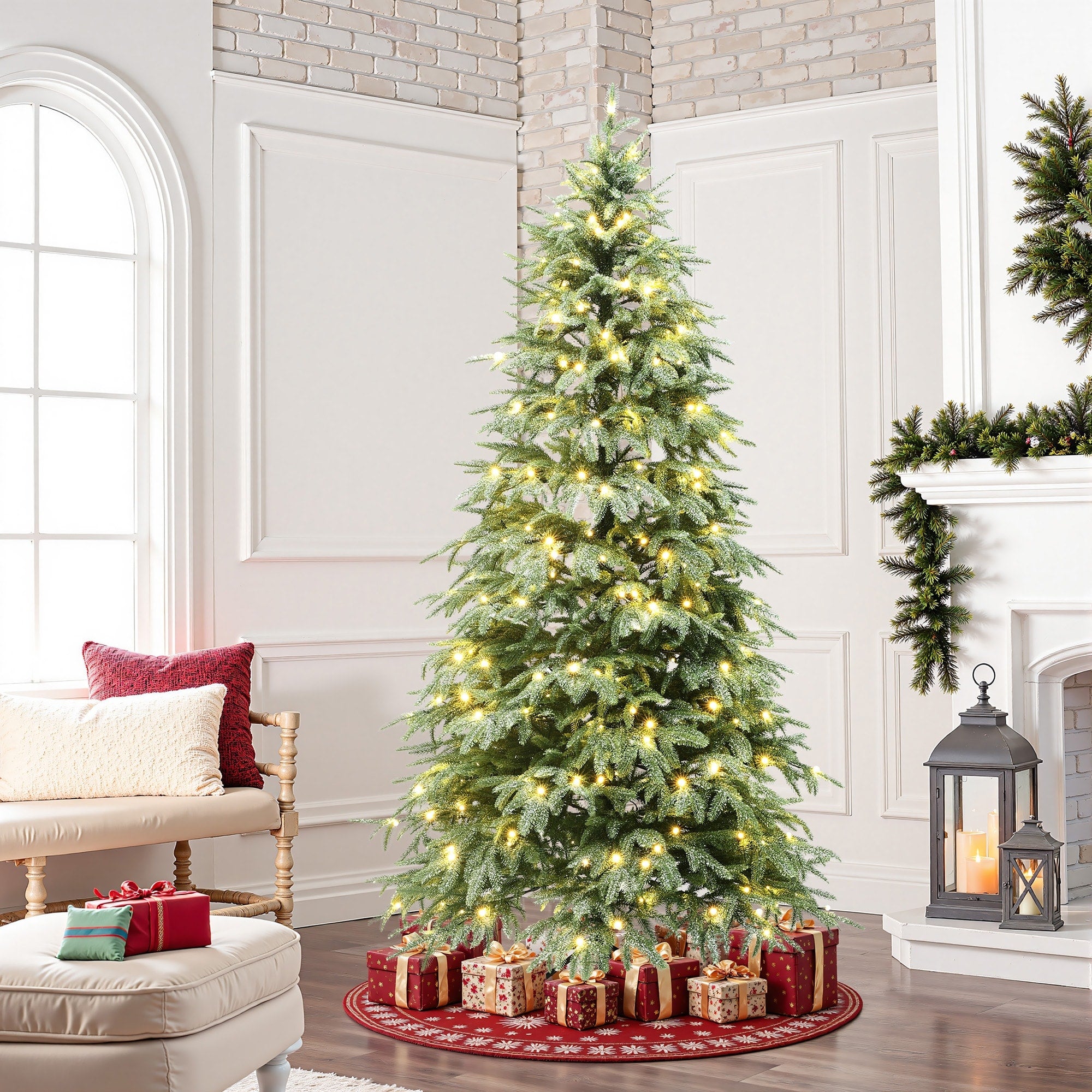 6.5Ft Pre Lit Green Pe Branches Artificial Spruce Christmas Tree With Stand 78 H X 44.4 Diameter