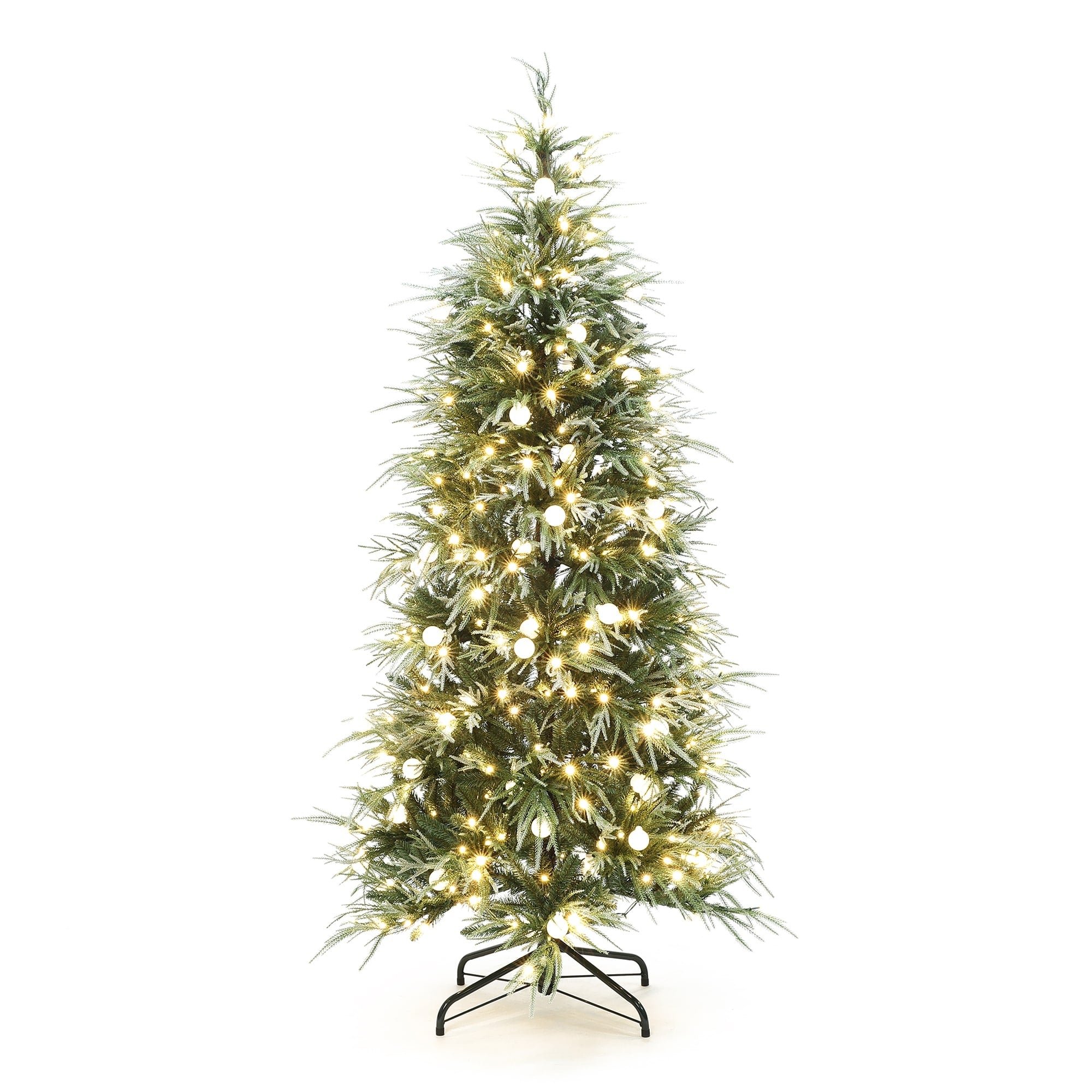 6.5Ft Pre Lit Green Frosty Branches Artificial Christmas Tree With Stand 78 H X 44.4 Diameter