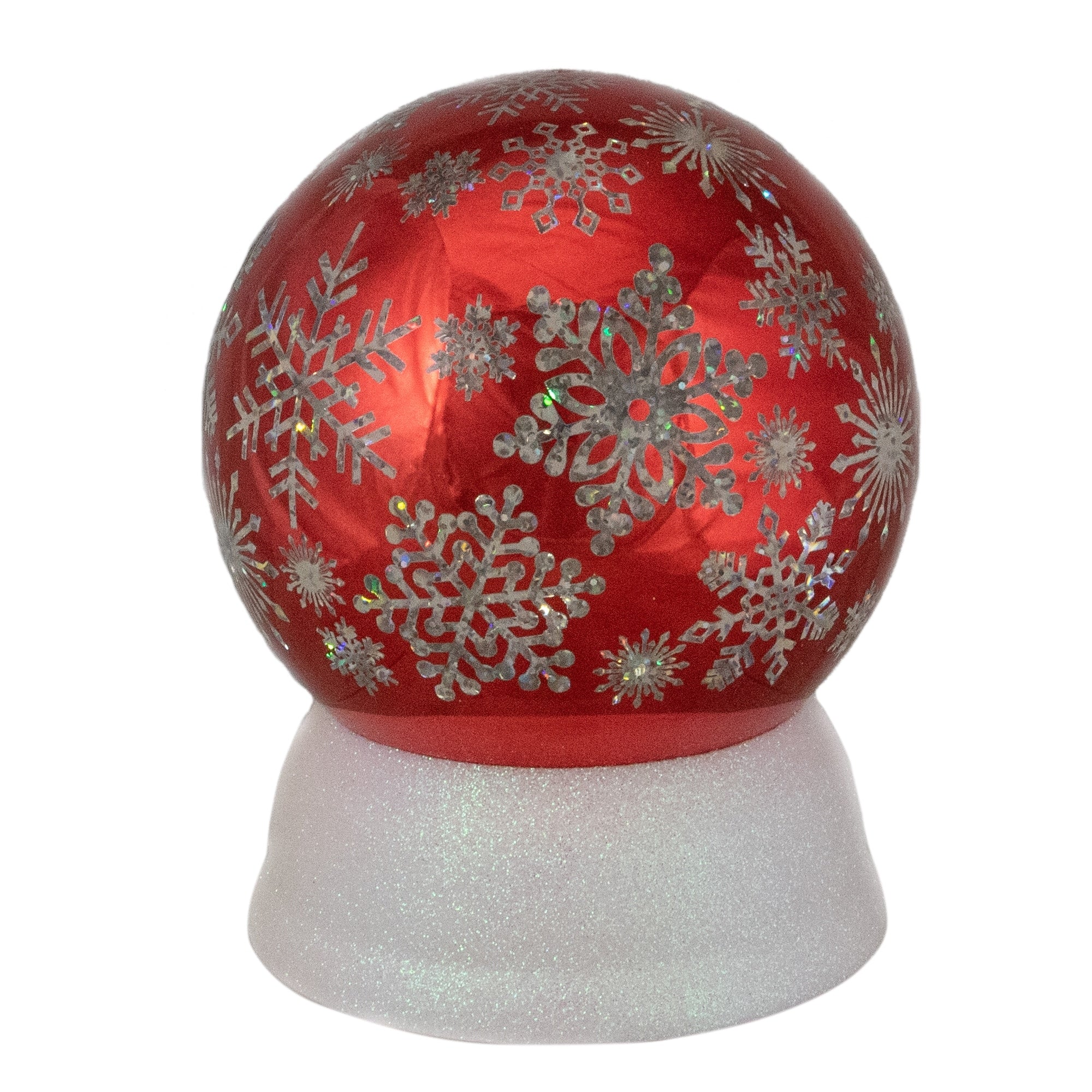 6.5 Led Lighted Shiny Red Snowflake Water Globe Tabletop Decoration