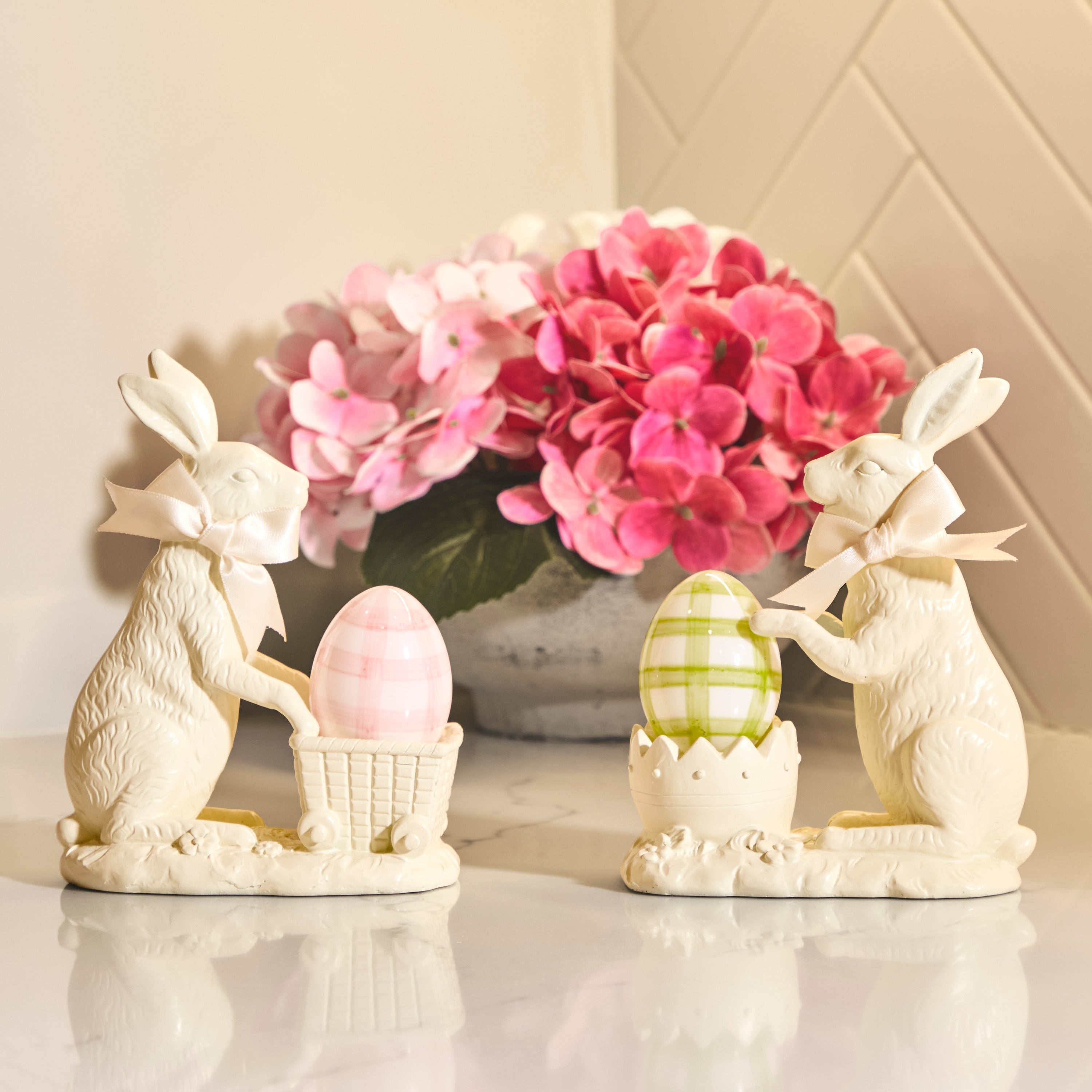 6.5 Resin Chocolate Bunny With Cart Set Of 2
