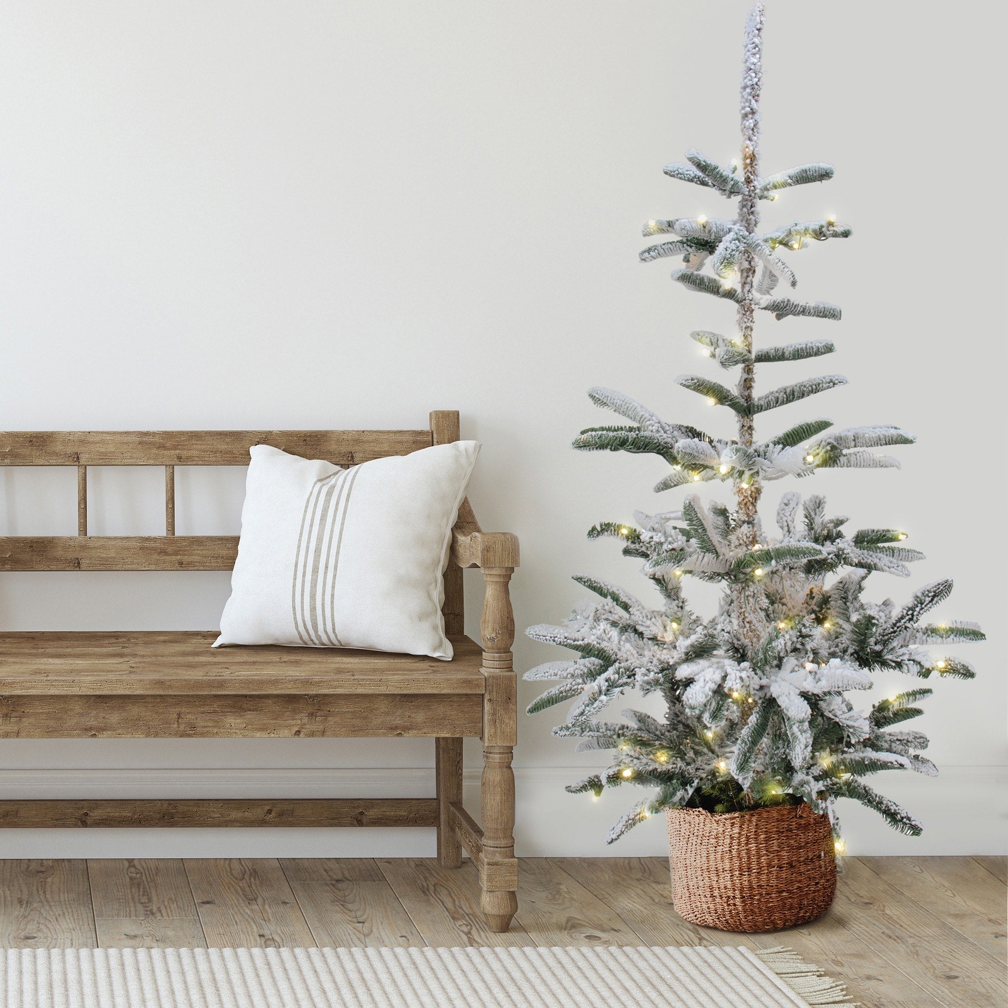 6.5 Pre Lit Noble Fir Artificial Flocked Christmas Tree Warm Clear Led Lights Green