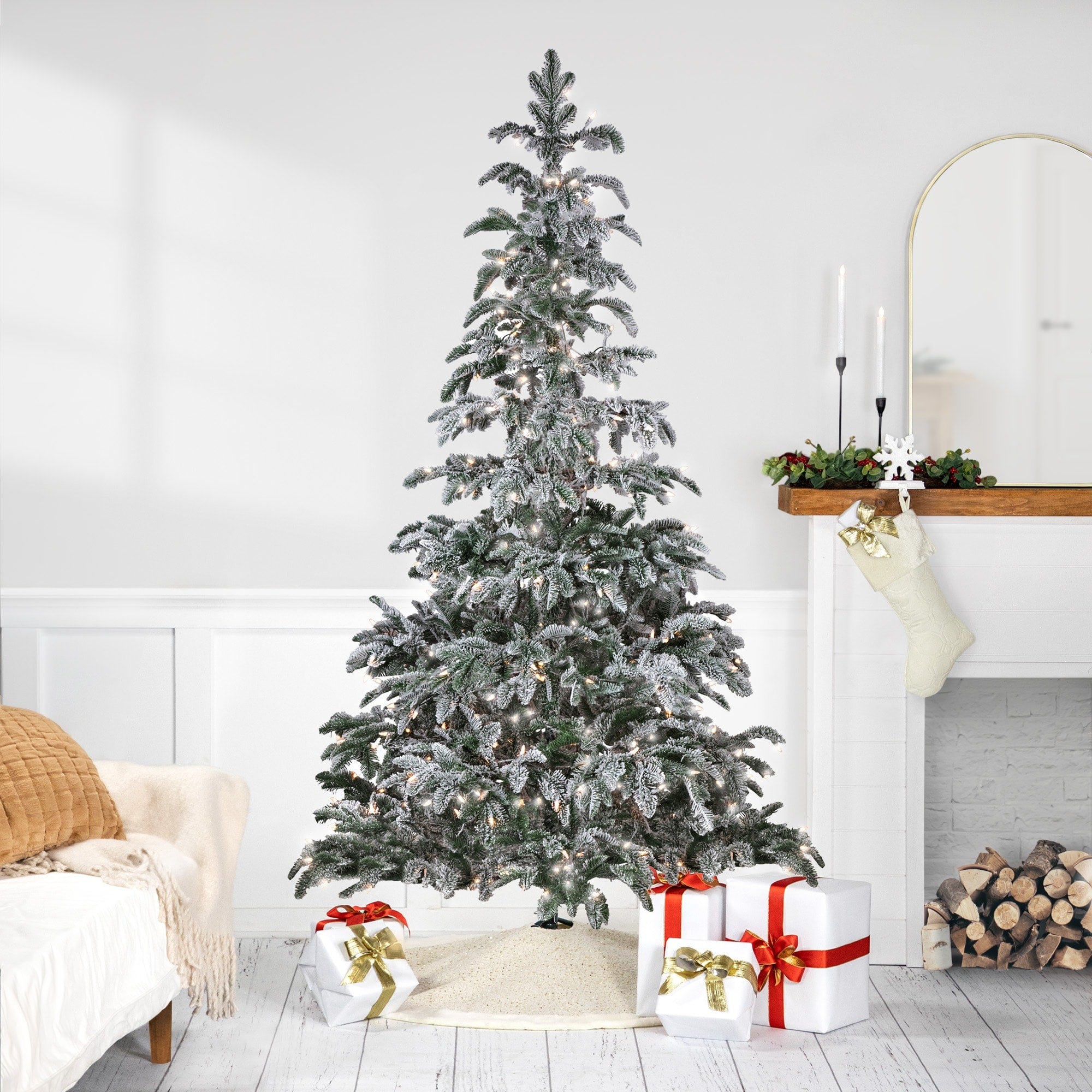 6.5 X 50 Pre Lit Flocked Whistler Noble Fir Artificial Christmas Tree Clear Lights