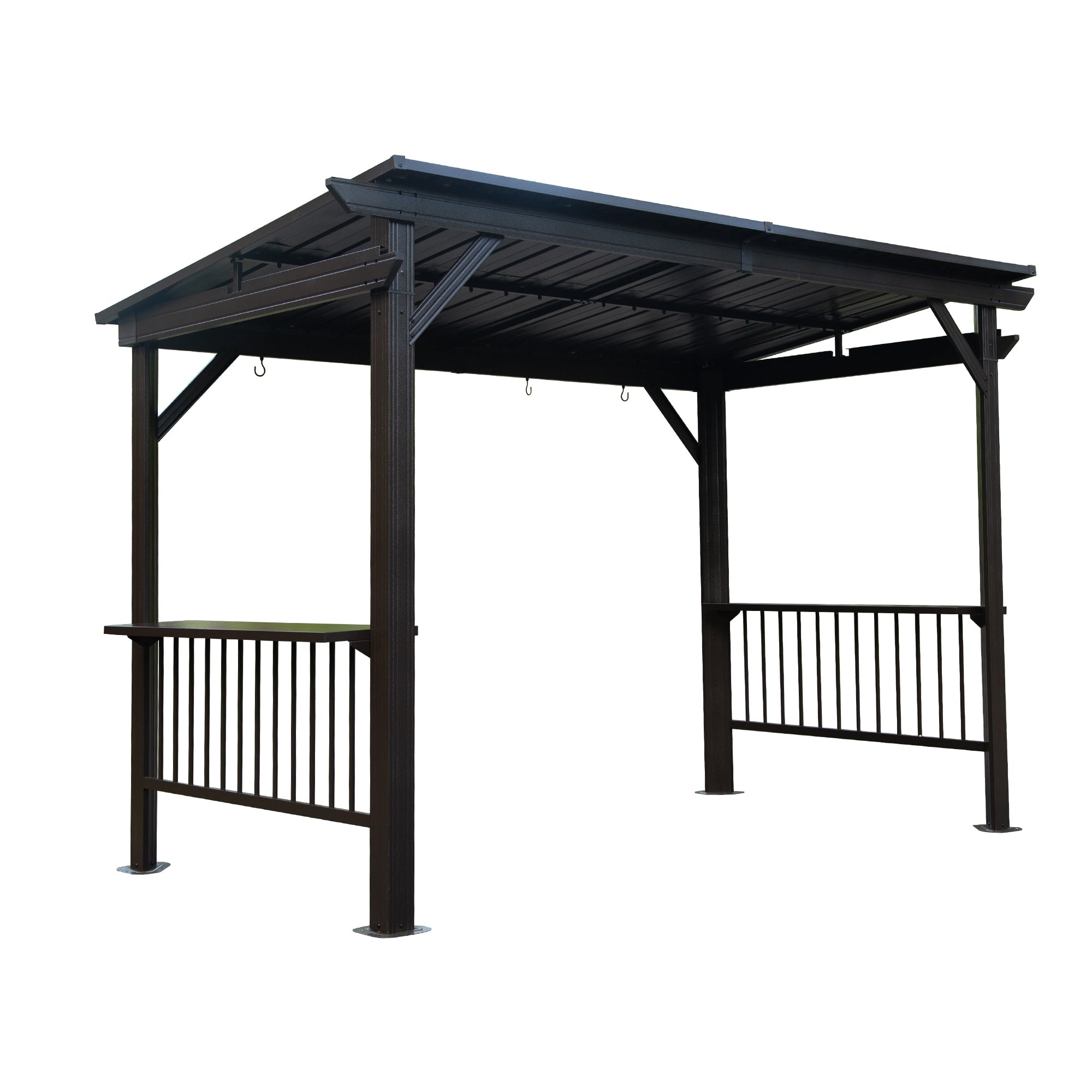 6.5X12Ft Hardtop Grill Gazebo Outdoor Bbq Gazebo With 2 Side Shelves And Sloping Galvanized Steel Roof With Ceiling Hooks