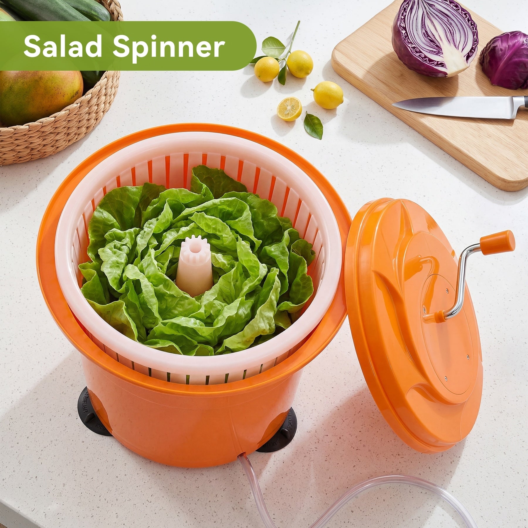 6.6 Gal Large Capacity Manual Salad Spinner Removable Strainer Basket