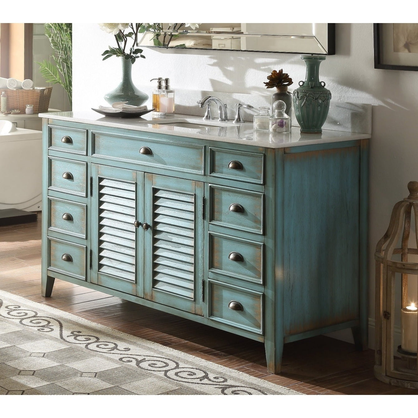 60 Benton Collection Abbeville Rustic Blue Bathroom Vanity