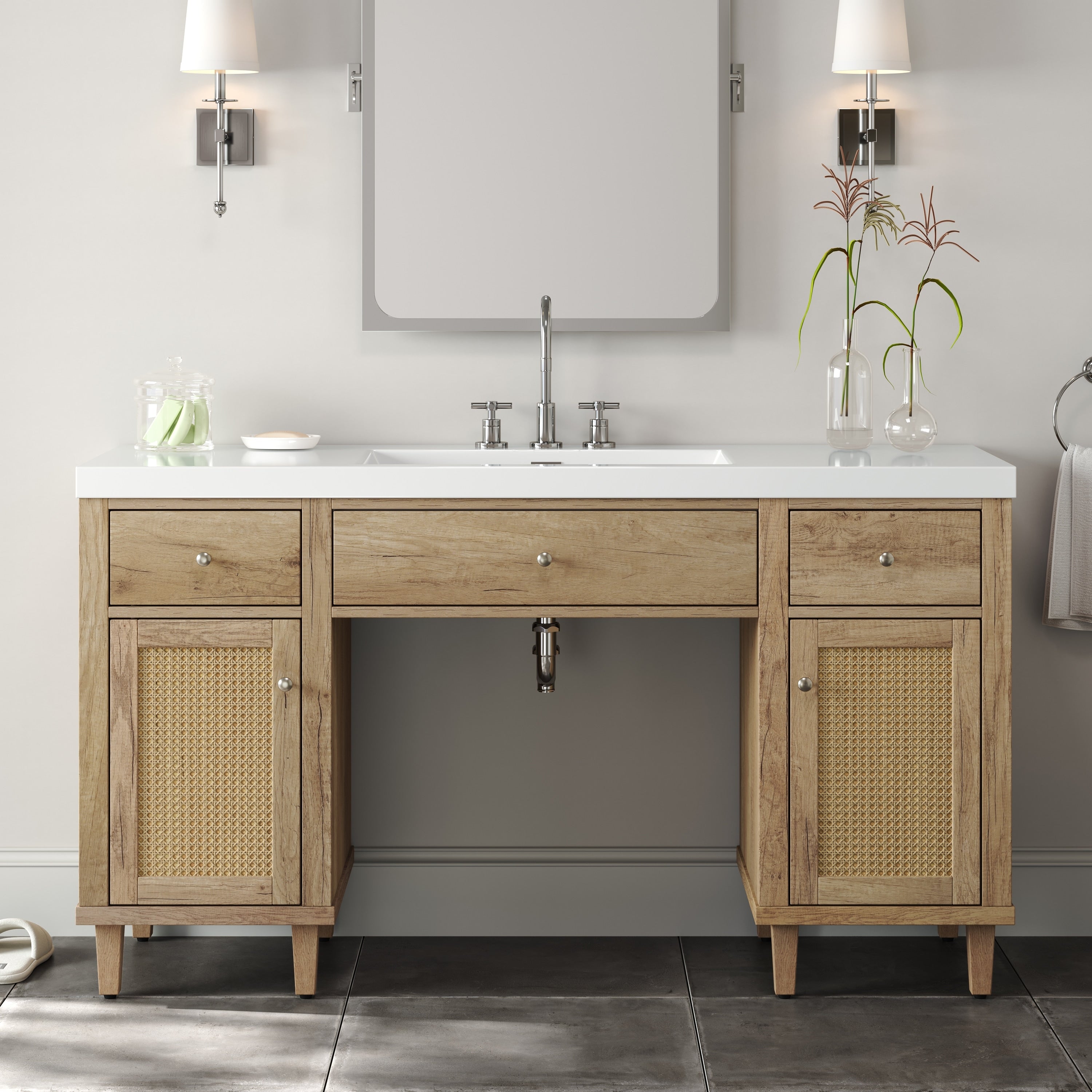60 Inch Bathroom Vanity With Smc Sink Modern Spacious Bathroom Storage Cabinet With Soft Close Drawers And Tip Out Tray