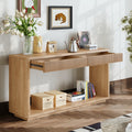 60 Inch Modern Console Table Fluted With 2 Drawers Wood Veneer Natural