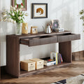 60 Inch Modern Console Table Fluted With 2 Drawers Wood Veneer Walnut
