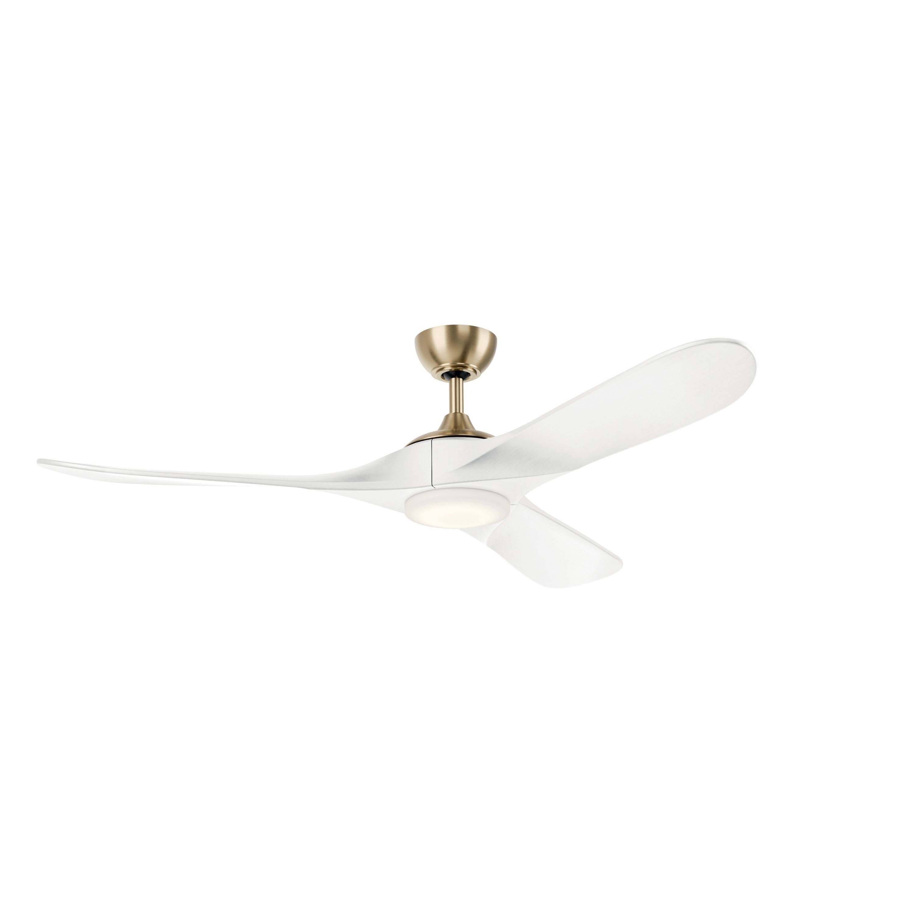 60 Inch Mylo Ceiling Fan With Satin Etch Cased Opal Glass In Champagne Bronze With Matte White Wood Blades