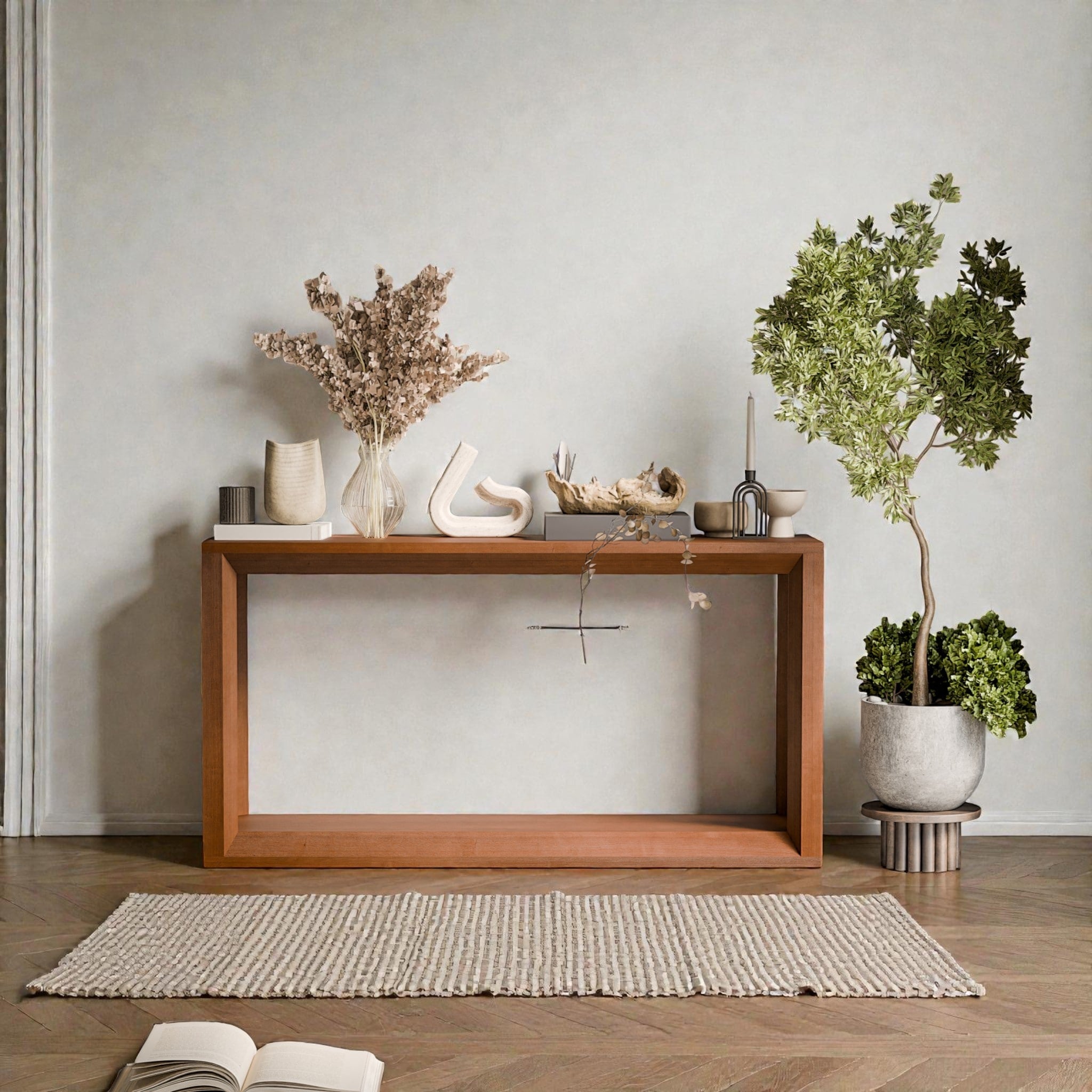 60 Inch Solid Wood Veneer Console Table Rectangular Wide Sofa Table With Storage For Entryway Behind Couch Living Room