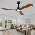 60 Inch Wood Ceiling Fan With 3 Solid Wood Blades Remote Control Reversible Dc Motor For Living Room Black