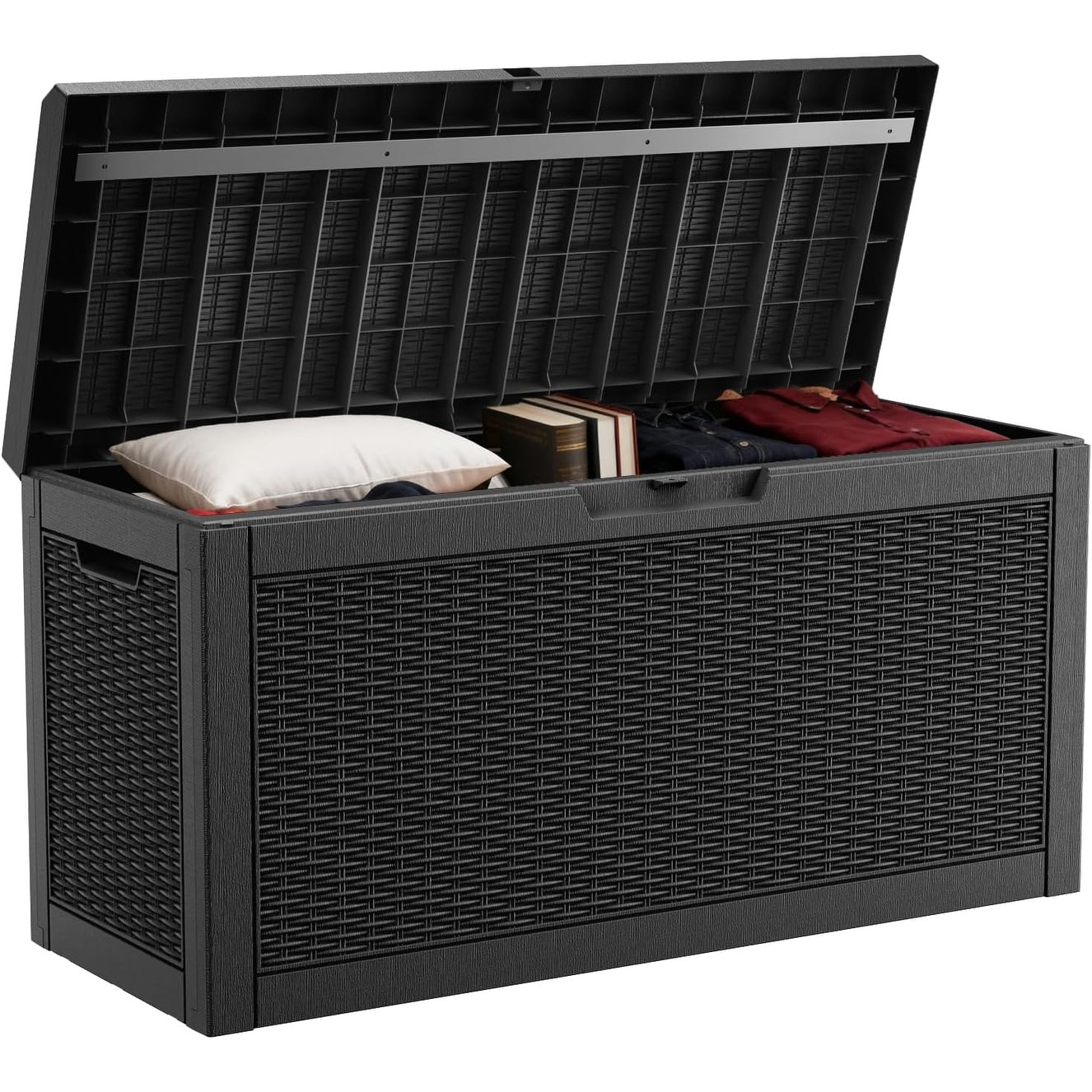 60 Gallon Outdoor Storage Resin Deck Case Weather Resistant And Lockable Black