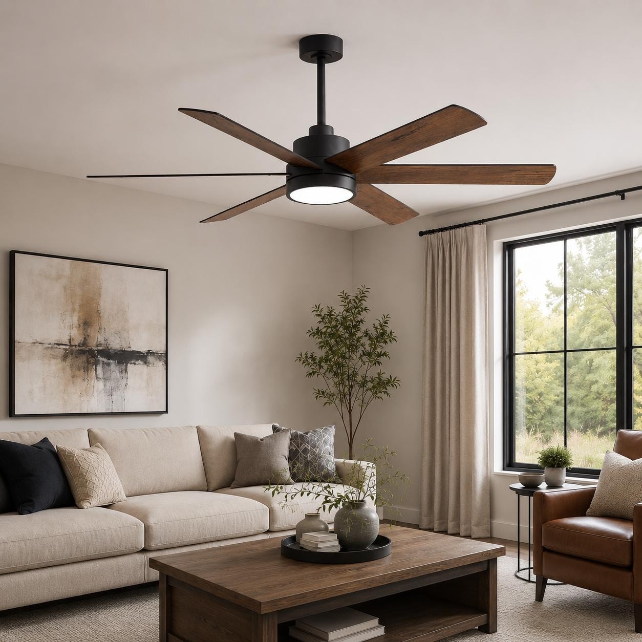 60 In Led Ceiling Fan With Light And Remote 6 Blade Dc Motor Fan Reversible Quiet Fan With Timer