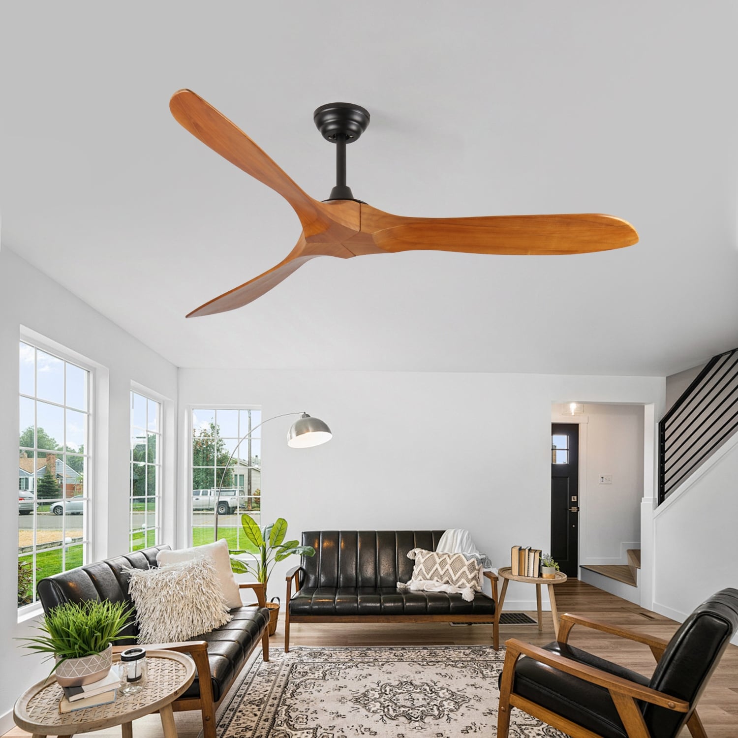 60 In. Indoor Farmhouse Black Wood Ceiling Fan With Remote Control For Living Room Or Patio