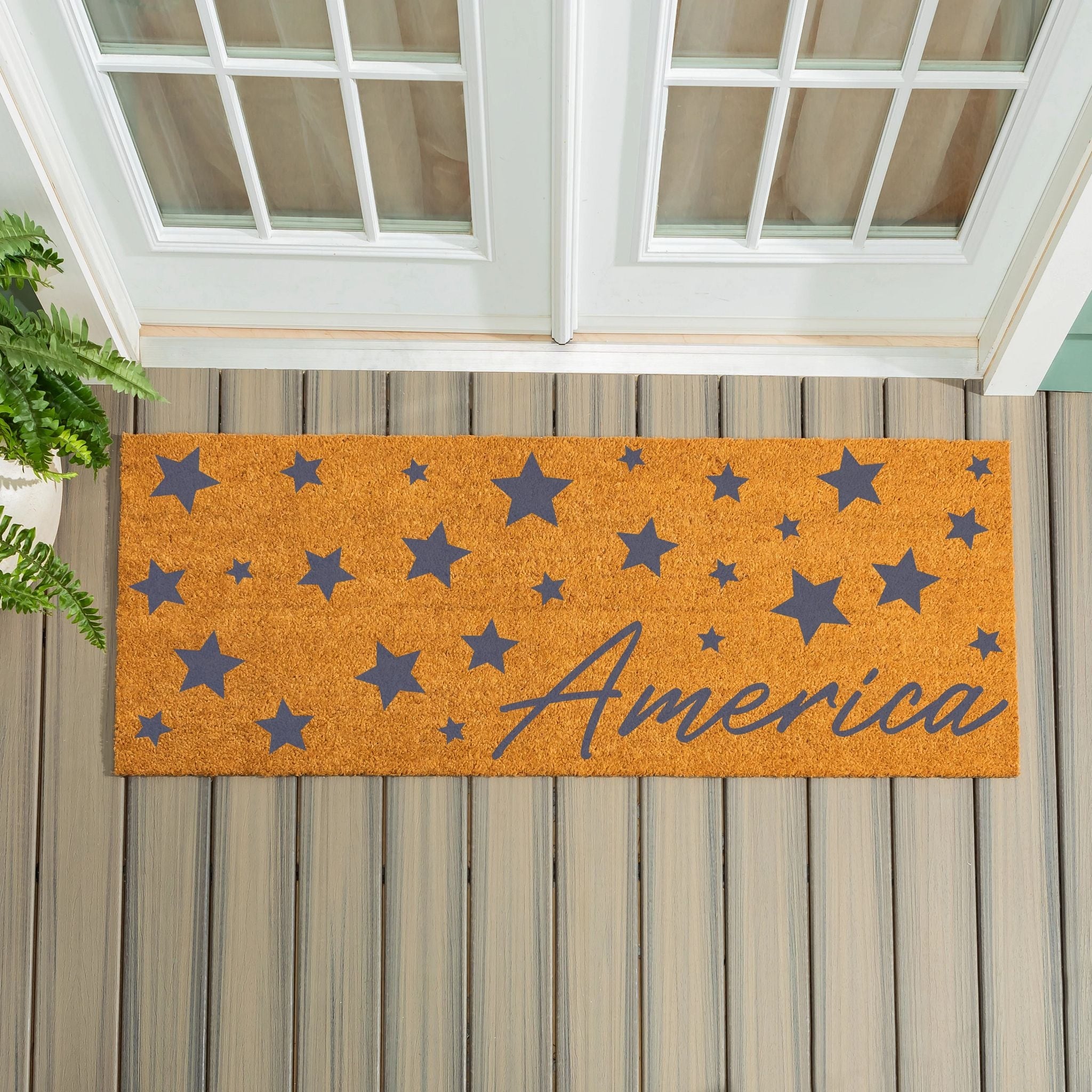 60 In. X 24 In. America Stars Patriotic Coir Door Mat