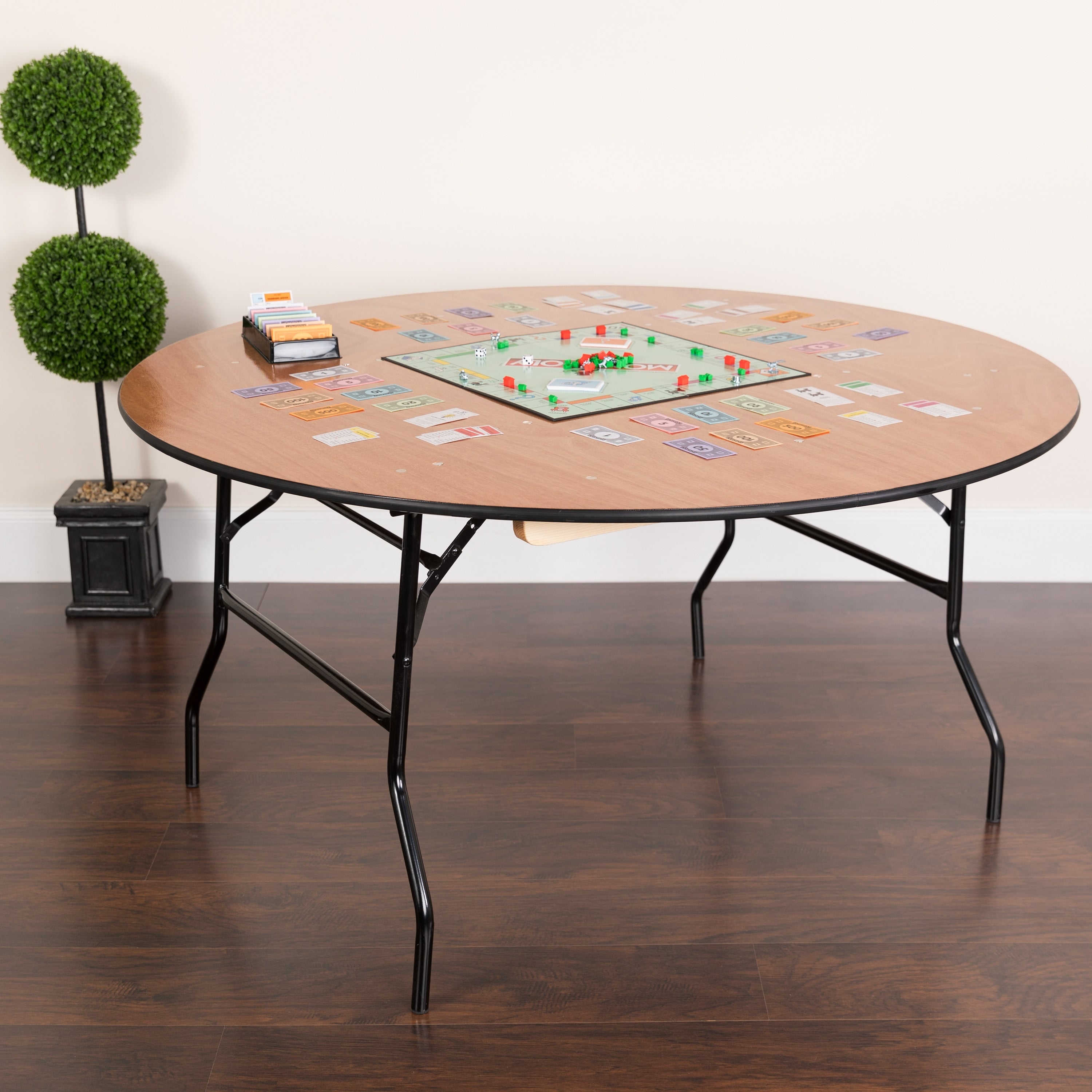 60 Inch Round Wood Folding Banquet Table With Finished Top