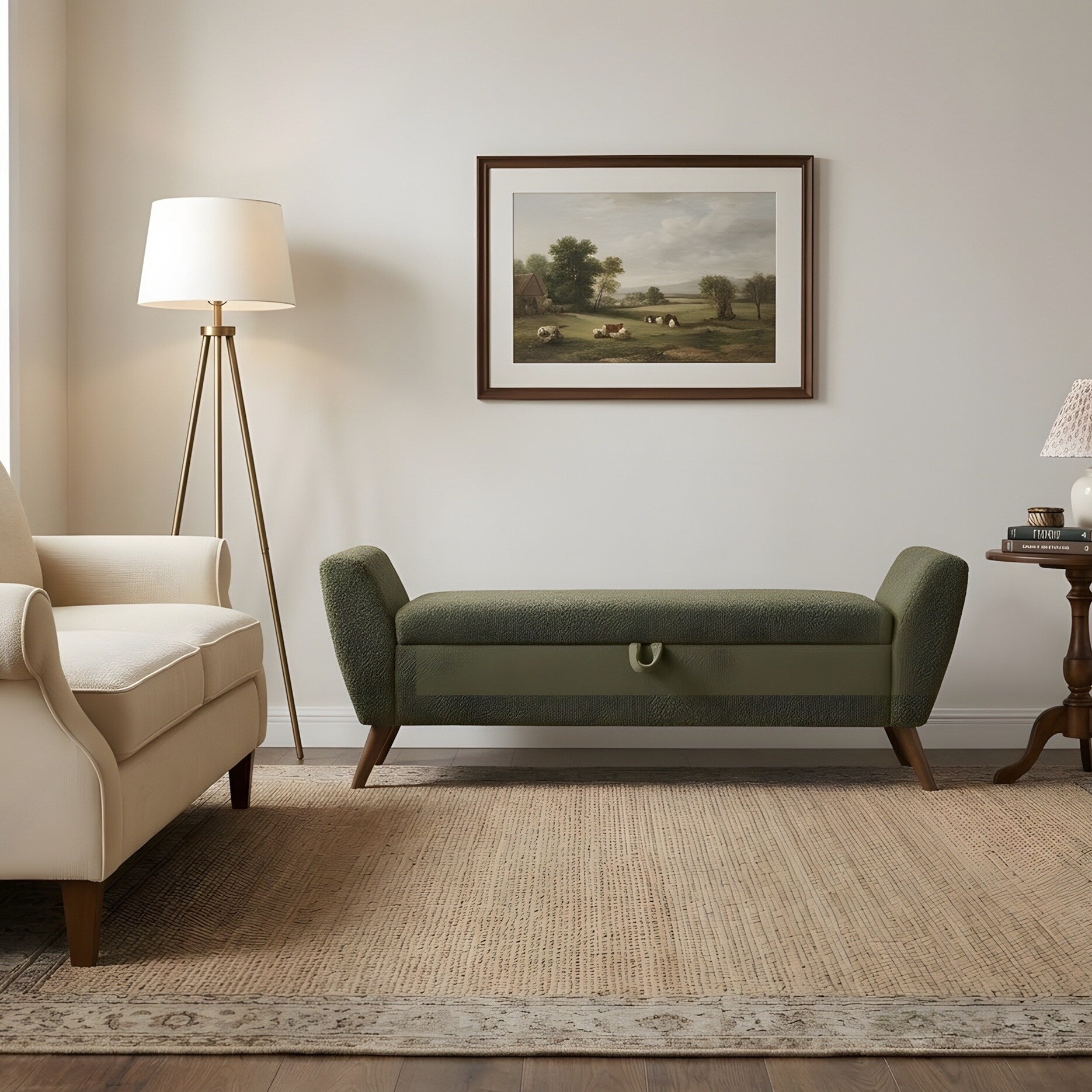60 Inch Modern Storage Bench With Mid Century Style Wooden Legs This Bench Features Built In Storage