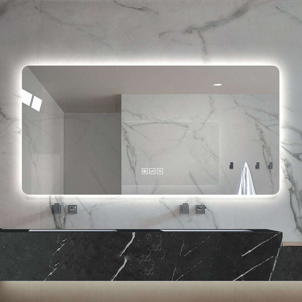60 L Led Bathroom Mirror Corrosion Resistant Three Color Dimmable Backlit Mirror With One Touch Demist Function 59.05